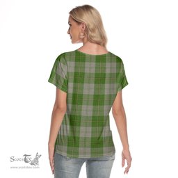 ScotsTee Shop Scottish Cunningham Dress Green Dancers Clan Crest Tartan Womens V Neck T Shirt