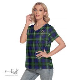 ScotsTee Shop Scottish Forbes Modern Clan Crest Tartan Womens V Neck T Shirt