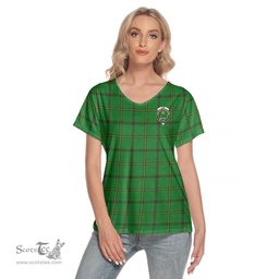 ScotsTee Shop Scottish Don _Tribe of Mar Clan Crest Tartan Womens V Neck T Shirt