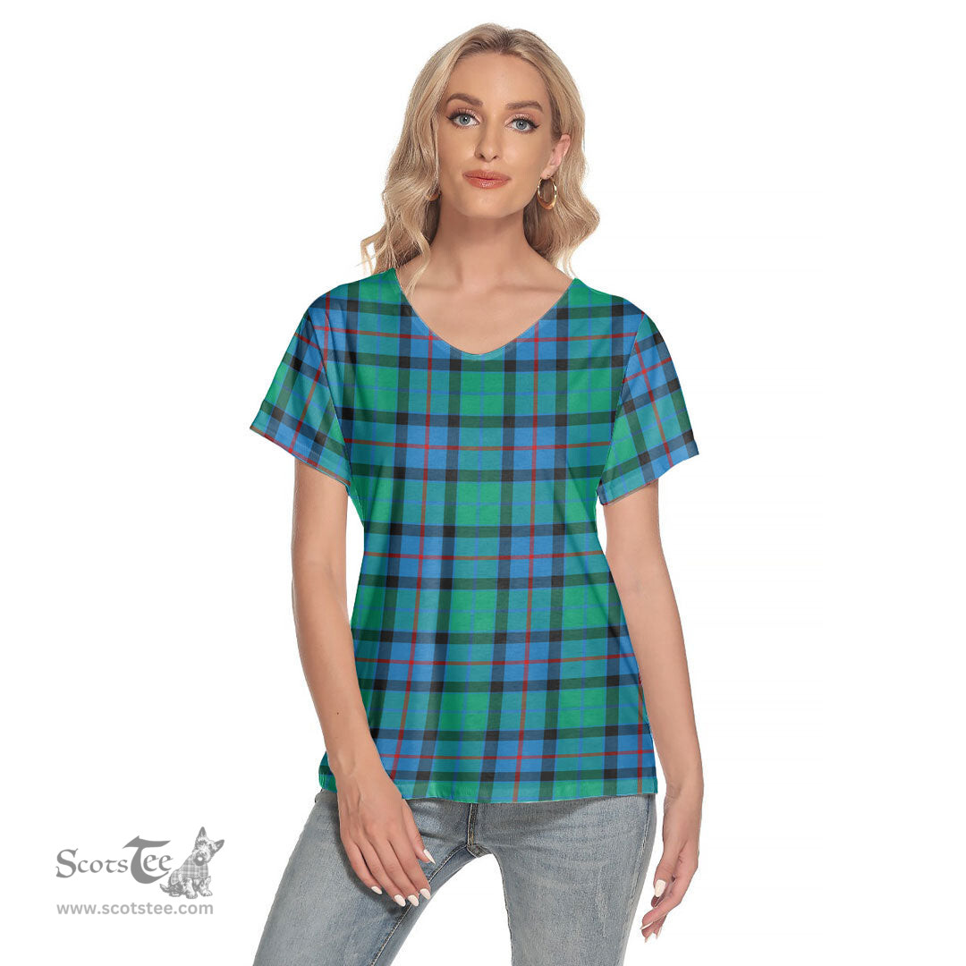 ScotsTee Shop Scottish Flower Of Scotland Clan Tartan Womens V Neck T Shirt