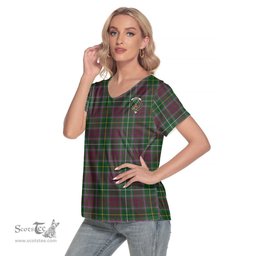 ScotsTee Shop Scottish Crosbie Clan Crest Tartan Womens V Neck T Shirt