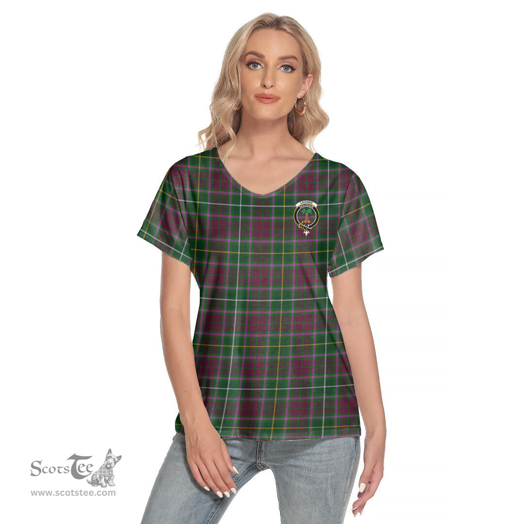 ScotsTee Shop Scottish Crosbie Clan Crest Tartan Womens V Neck T Shirt