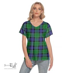 ScotsTee Shop Scottish Graham of Menteith Modern Clan Tartan Womens V Neck T Shirt