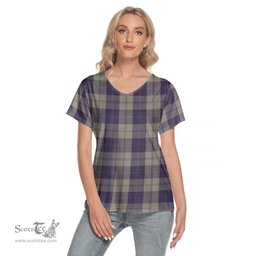 ScotsTee Shop Scottish Cunningham Dress Blue Dancers Clan Tartan Womens V Neck T Shirt