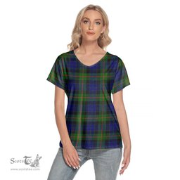 ScotsTee Shop Scottish Gunn Modern Clan Tartan Womens V Neck T Shirt