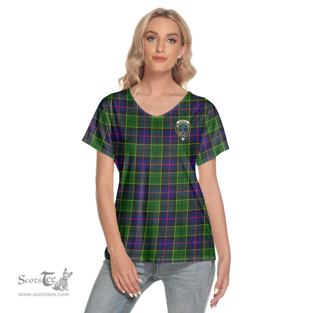 ScotsTee Shop Scottish Forsyth Modern Clan Crest Tartan Womens V Neck T Shirt