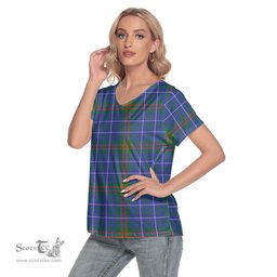 ScotsTee Shop Scottish Edmonstone Clan Tartan Womens V Neck T Shirt