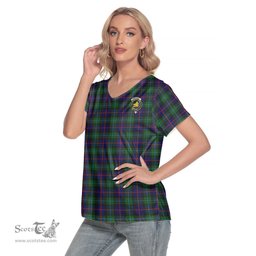 ScotsTee Shop Scottish Campbell of Cawdor Modern Clan Crest Tartan Womens V Neck T Shirt