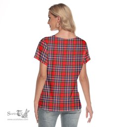 ScotsTee Shop Scottish MacFarlane Modern Clan Tartan Womens V Neck T Shirt