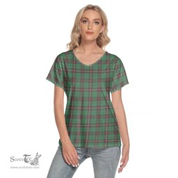 ScotsTee Shop Scottish MacKinnon Hunting Ancient Clan Tartan Womens V Neck T Shirt