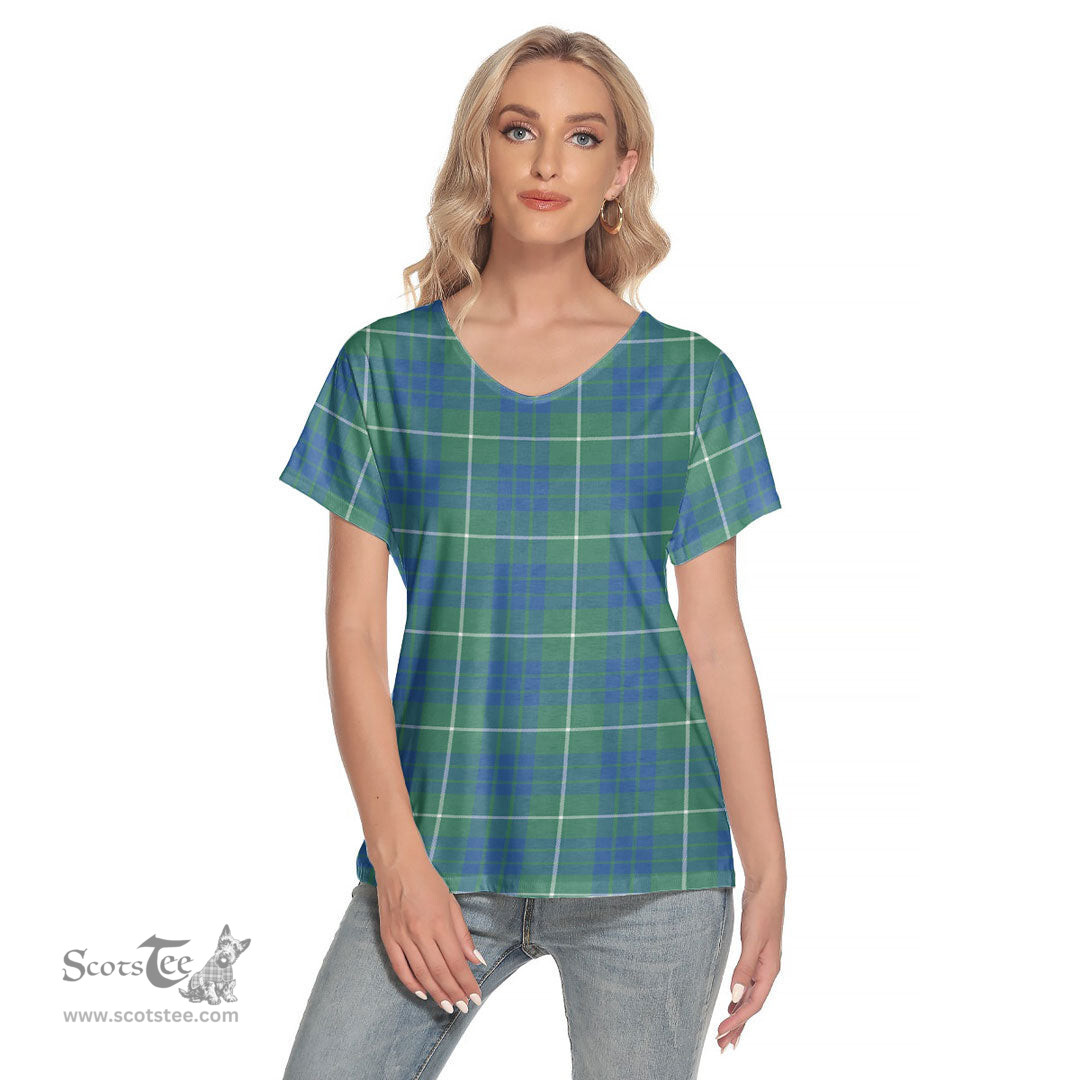 ScotsTee Shop Scottish Hamilton Hunting Ancient Clan Tartan Womens V Neck T Shirt