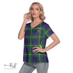 ScotsTee Shop Scottish MacIntyre Hunting Modern Clan Crest Tartan Womens V Neck T Shirt