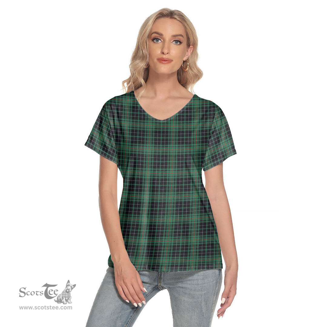 ScotsTee Shop Scottish MacAulay Hunting Ancient Clan Tartan Womens V Neck T Shirt