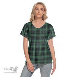 ScotsTee Shop Scottish MacAulay Hunting Ancient Clan Tartan Womens V Neck T Shirt