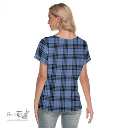 ScotsTee Shop Scottish MacKay Blue Clan Tartan Womens V Neck T Shirt