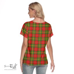 ScotsTee Shop Scottish Leask Clan Crest Tartan Womens V Neck T Shirt