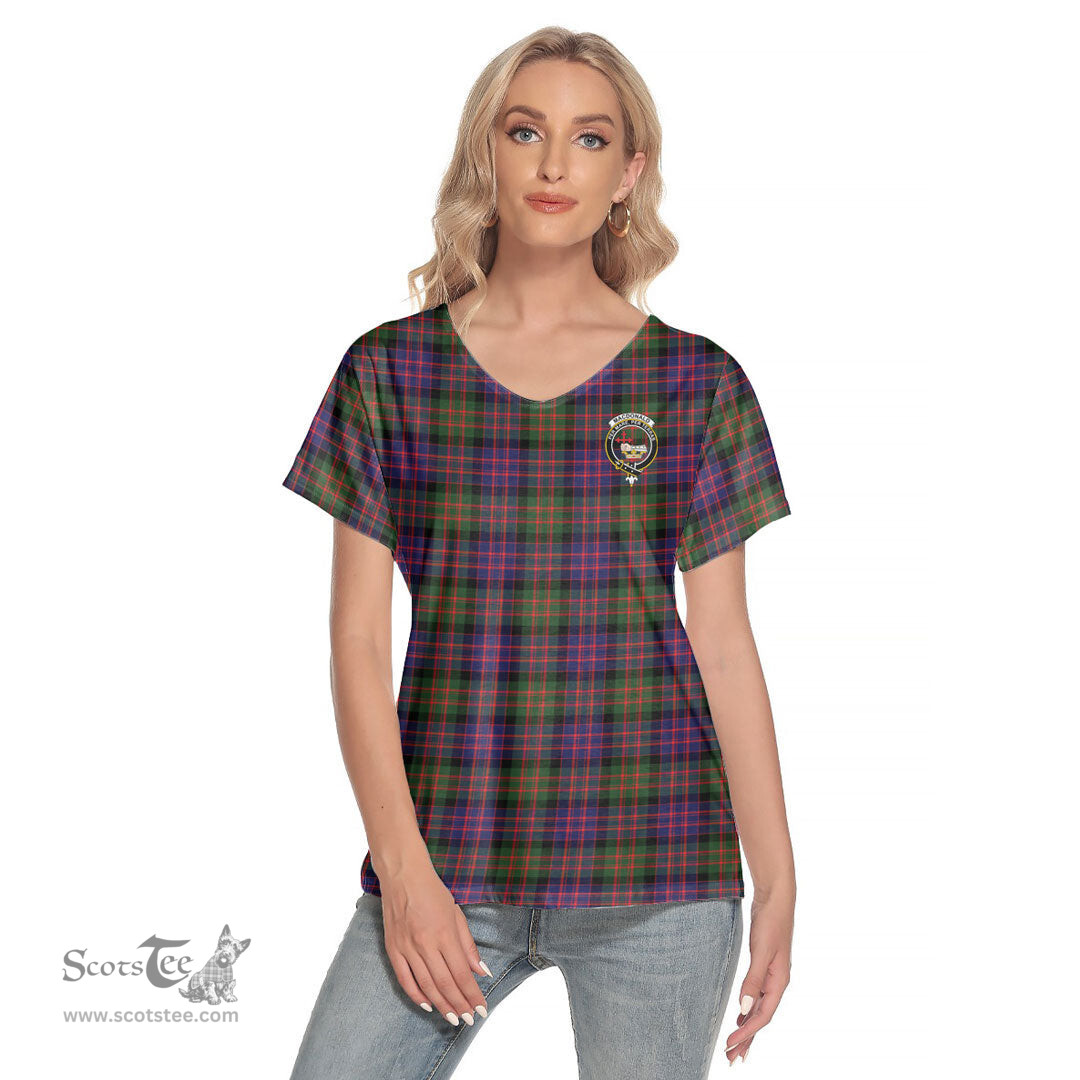 ScotsTee Shop Scottish MacDonald Modern Clan Crest Tartan Womens V Neck T Shirt