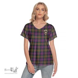 ScotsTee Shop Scottish MacDonald Modern Clan Crest Tartan Womens V Neck T Shirt