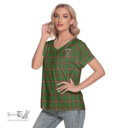 ScotsTee Shop Scottish MacKinnon Hunting Modern Clan Crest Tartan Womens V Neck T Shirt