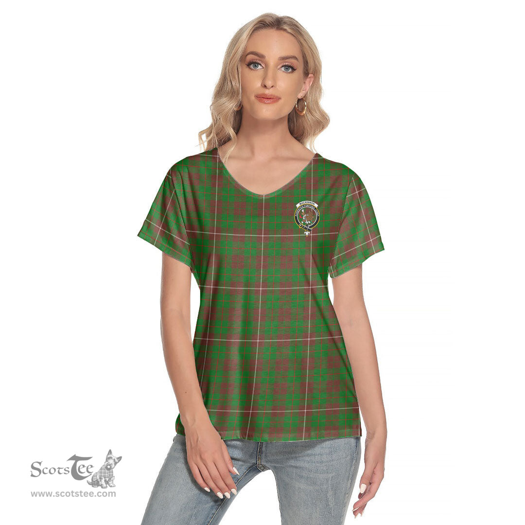 ScotsTee Shop Scottish MacKinnon Hunting Modern Clan Crest Tartan Womens V Neck T Shirt