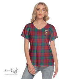 ScotsTee Shop Scottish Lindsay Modern Clan Crest Tartan Womens V Neck T Shirt