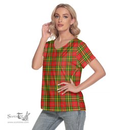 ScotsTee Shop Scottish Leask Clan Tartan Womens V Neck T Shirt