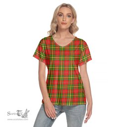 ScotsTee Shop Scottish Leask Clan Tartan Womens V Neck T Shirt
