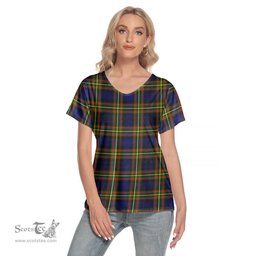 ScotsTee Shop Scottish MacLellan Modern Clan Tartan Womens V Neck T Shirt