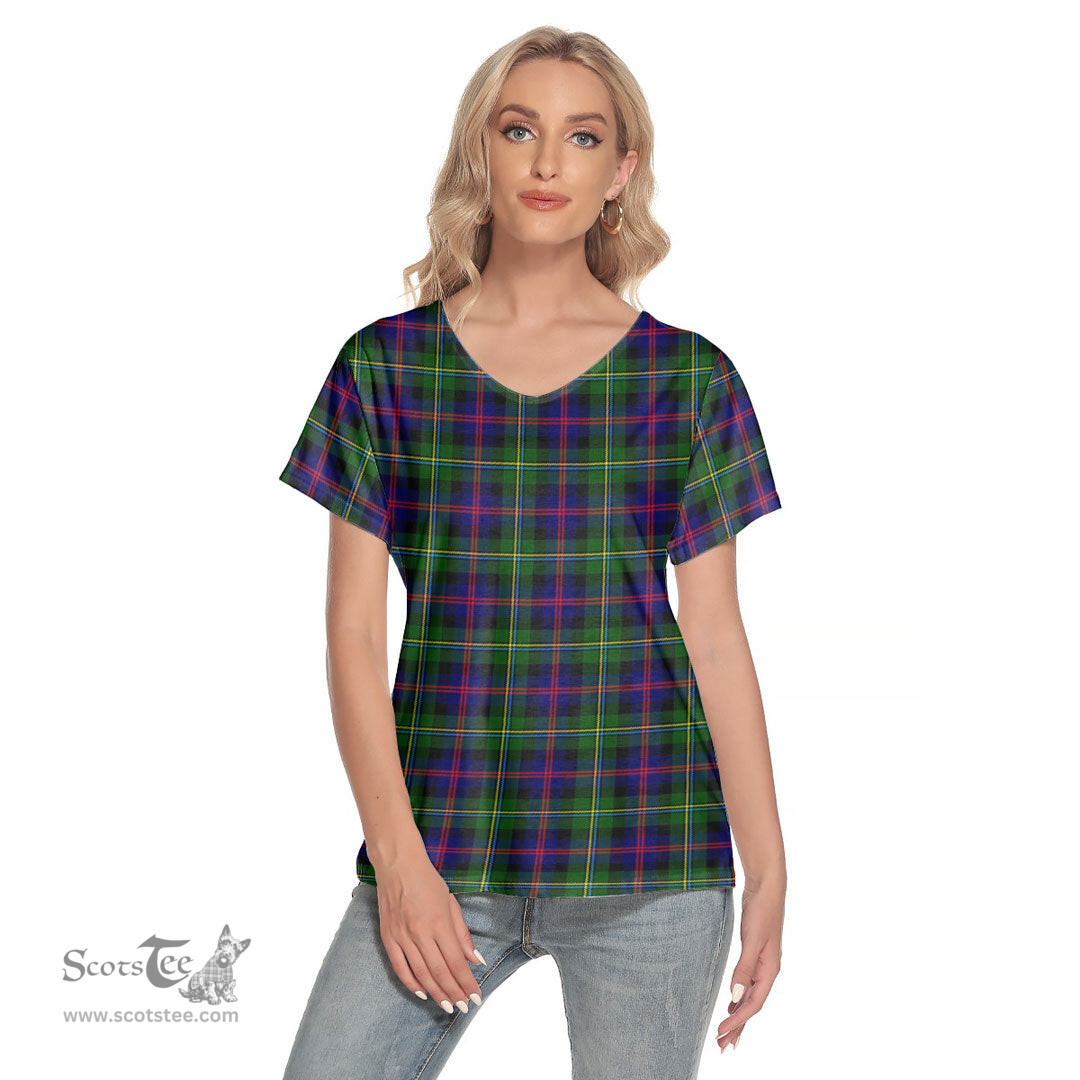 ScotsTee Shop Scottish Malcolm Modern Clan Tartan Womens V Neck T Shirt