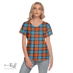 ScotsTee Shop Scottish MacLachlan Ancient Clan Tartan Womens V Neck T Shirt