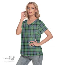 ScotsTee Shop Scottish MacThomas Ancient Clan Tartan Womens V Neck T Shirt