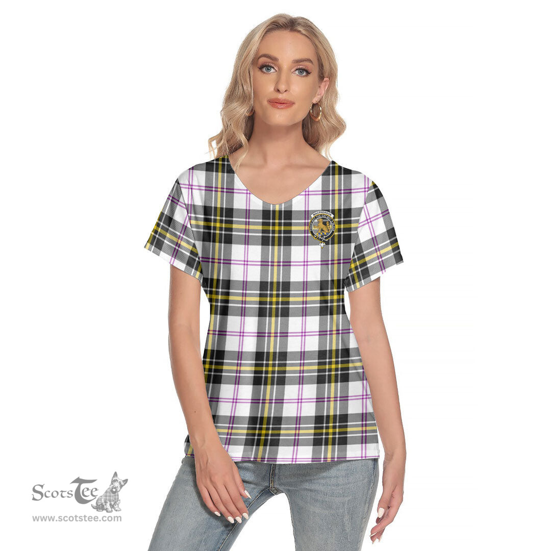 ScotsTee Shop Scottish MacPherson Dress Modern Clan Crest Tartan Womens V Neck T Shirt