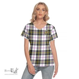 ScotsTee Shop Scottish MacPherson Dress Modern Clan Crest Tartan Womens V Neck T Shirt