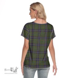 ScotsTee Shop Scottish MacMillan Hunting Modern Clan Tartan Womens V Neck T Shirt