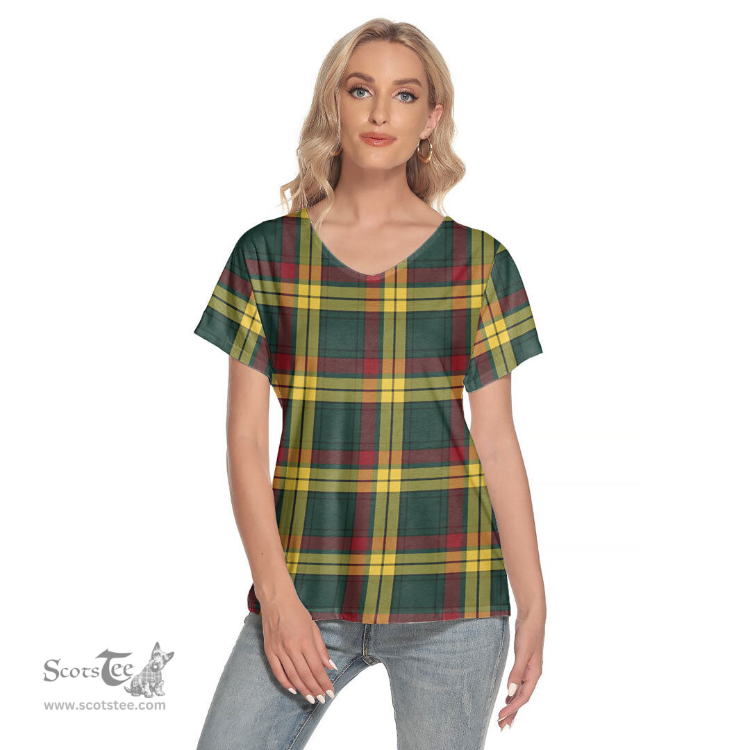 ScotsTee Shop Scottish MacMillan Old Modern Clan Tartan Womens V Neck T Shirt