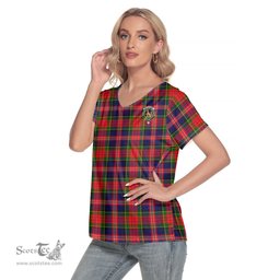 ScotsTee Shop Scottish MacPherson Modern Clan Crest Tartan Womens V Neck T Shirt