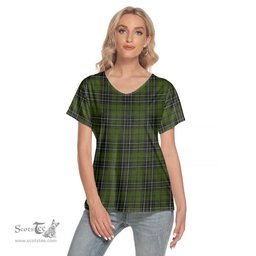 ScotsTee Shop Scottish MacLean Hunting Clan Tartan Womens V Neck T Shirt