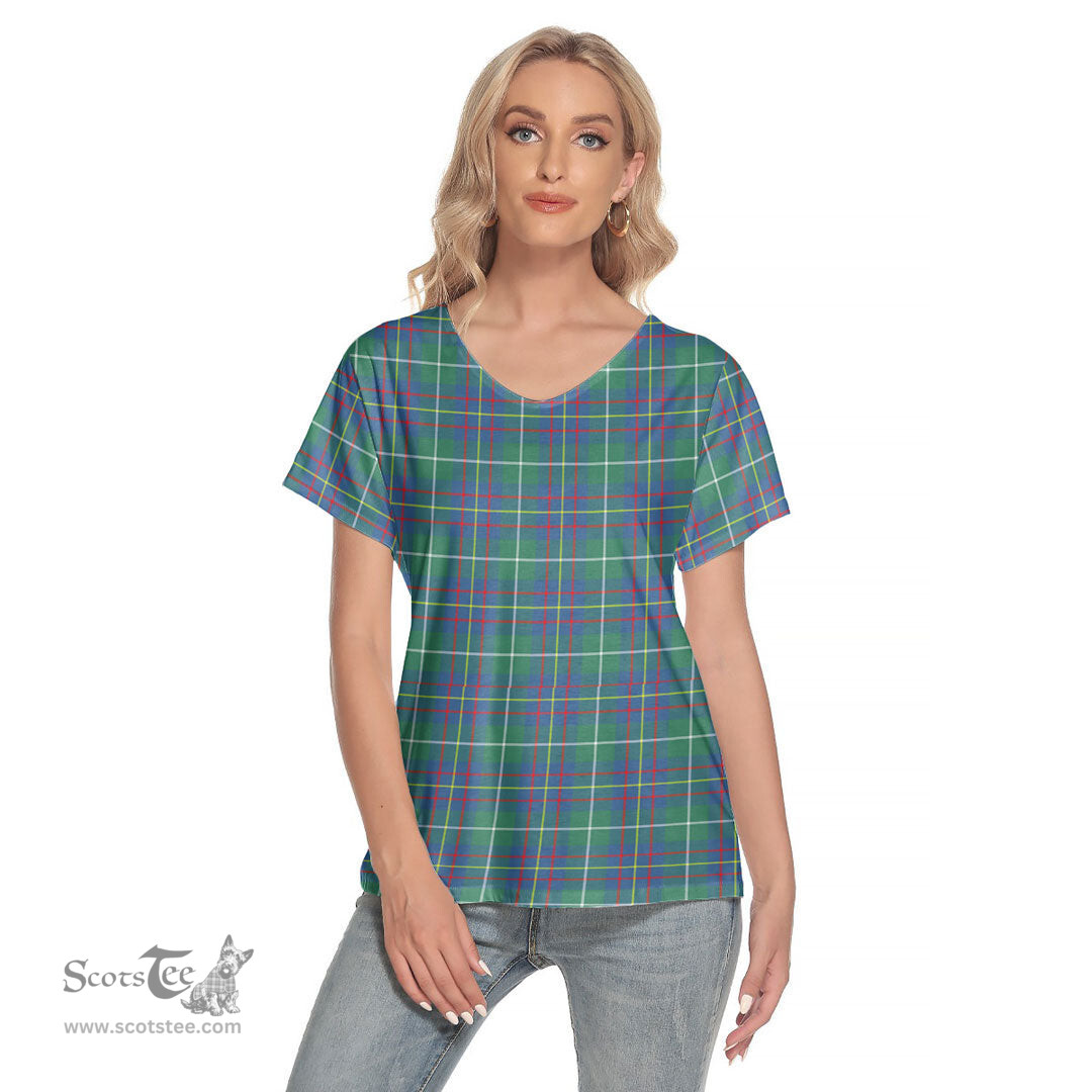 ScotsTee Shop Scottish Inglis Ancient Clan Tartan Womens V Neck T Shirt