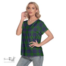 ScotsTee Shop Scottish Lockhart Modern Clan Tartan Womens V Neck T Shirt