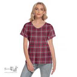 ScotsTee Shop Scottish Little Clan Tartan Womens V Neck T Shirt