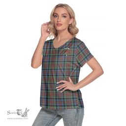 ScotsTee Shop Scottish MacDuff Hunting Ancient Clan Crest Tartan Womens V Neck T Shirt