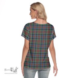 ScotsTee Shop Scottish MacDuff Hunting Ancient Clan Crest Tartan Womens V Neck T Shirt