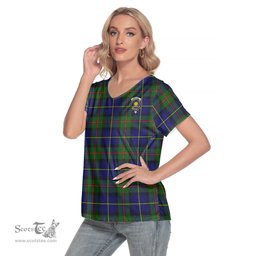 ScotsTee Shop Scottish MacLeod of Harris Modern Clan Crest Tartan Womens V Neck T Shirt