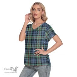 ScotsTee Shop Scottish MacKinlay Ancient Clan Tartan Womens V Neck T Shirt