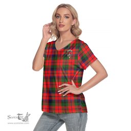 ScotsTee Shop Scottish MacNaughton Modern Clan Crest Tartan Womens V Neck T Shirt