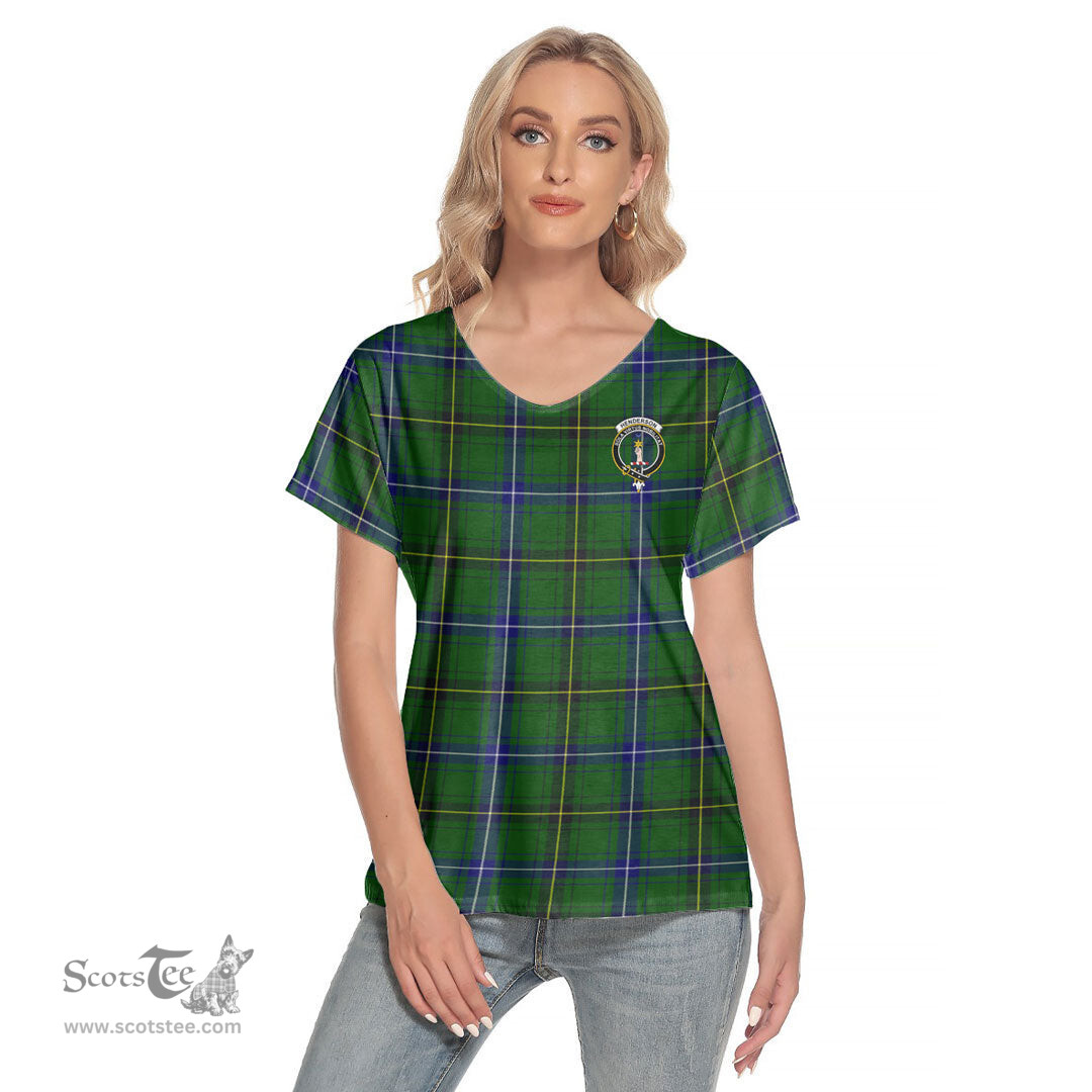 ScotsTee Shop Scottish Henderson Modern Clan Crest Tartan Womens V Neck T Shirt