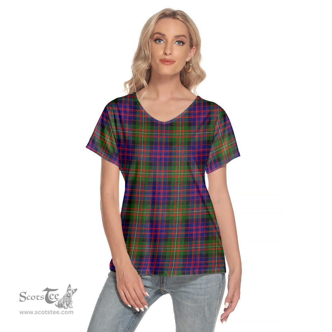 ScotsTee Shop Scottish MacDonnell of Glengarry Modern Clan Tartan Womens V Neck T Shirt