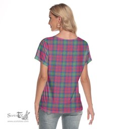 ScotsTee Shop Scottish Lindsay Ancient Clan Tartan Womens V Neck T Shirt