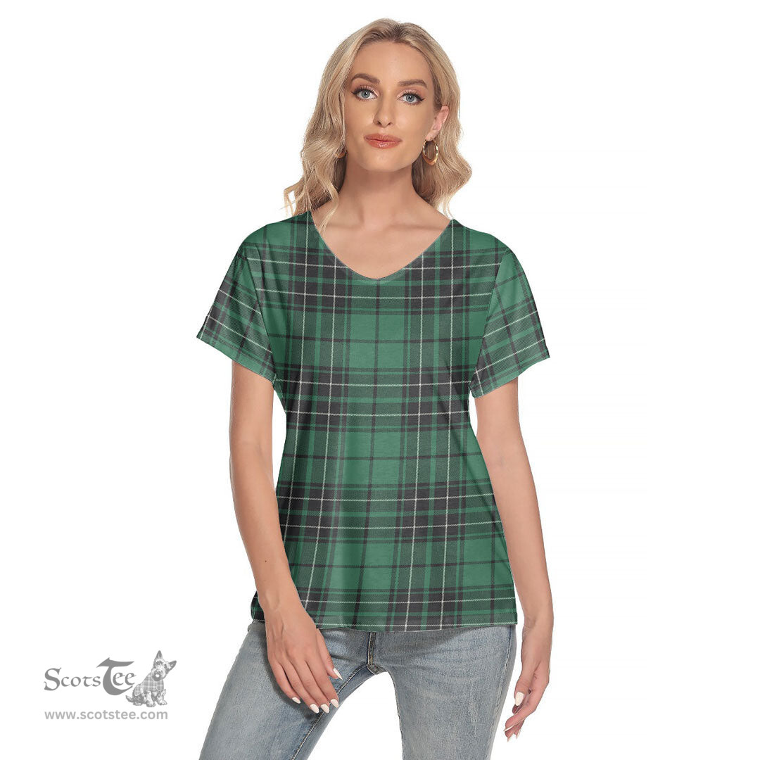 ScotsTee Shop Scottish MacLean Hunting Ancient Clan Tartan Womens V Neck T Shirt