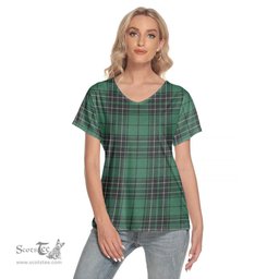 ScotsTee Shop Scottish MacLean Hunting Ancient Clan Tartan Womens V Neck T Shirt